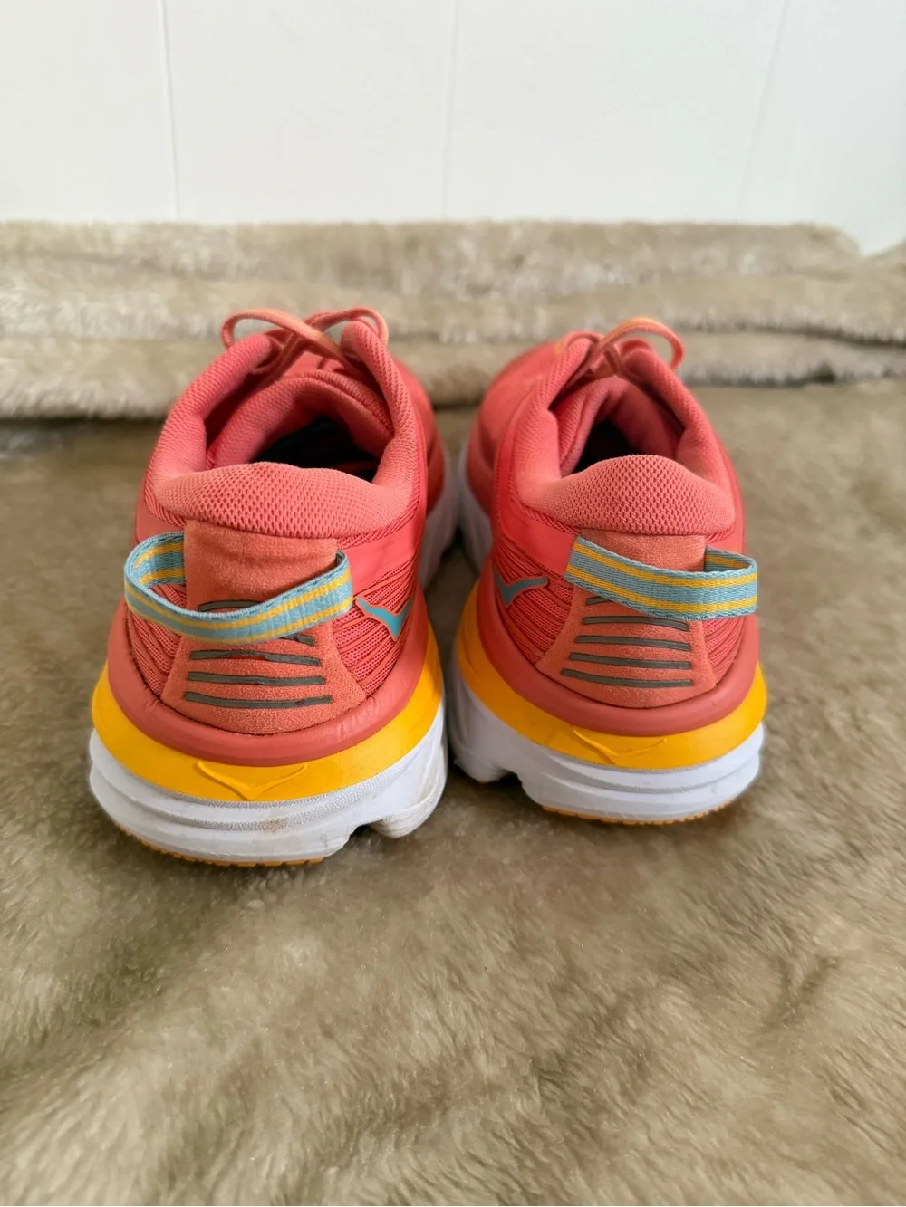HOKA Bondi 7  Coral and Turquoise Women's Running Shoe